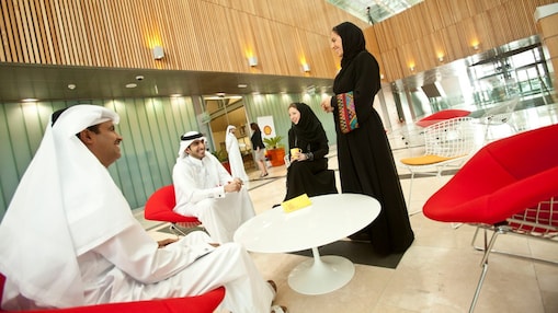 Qatari employees in casual meeting