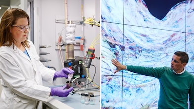 Vials of fuel samples during analysis at a fuel research laboratory