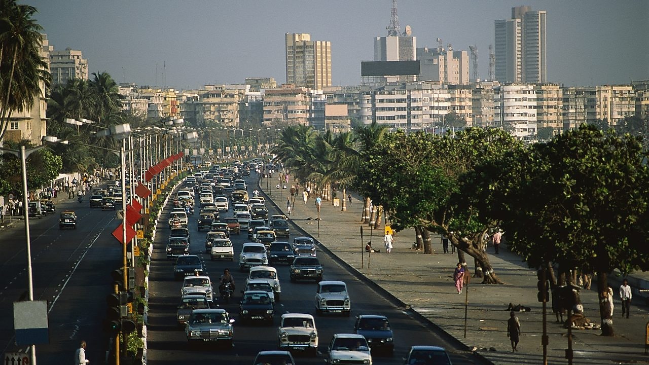 Traffic jam on Marine Drive in Bombay, India