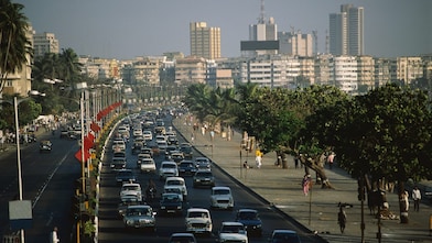 Traffic jam on Marine Drive in Bombay, India