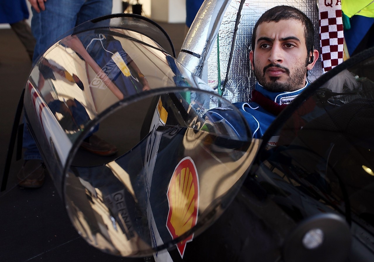 Team Garnas MIE from Qatar University prepares to enter the track in The MIE-4 Prototype during day three of the Shell Eco-marathon in Manila, Philippines
