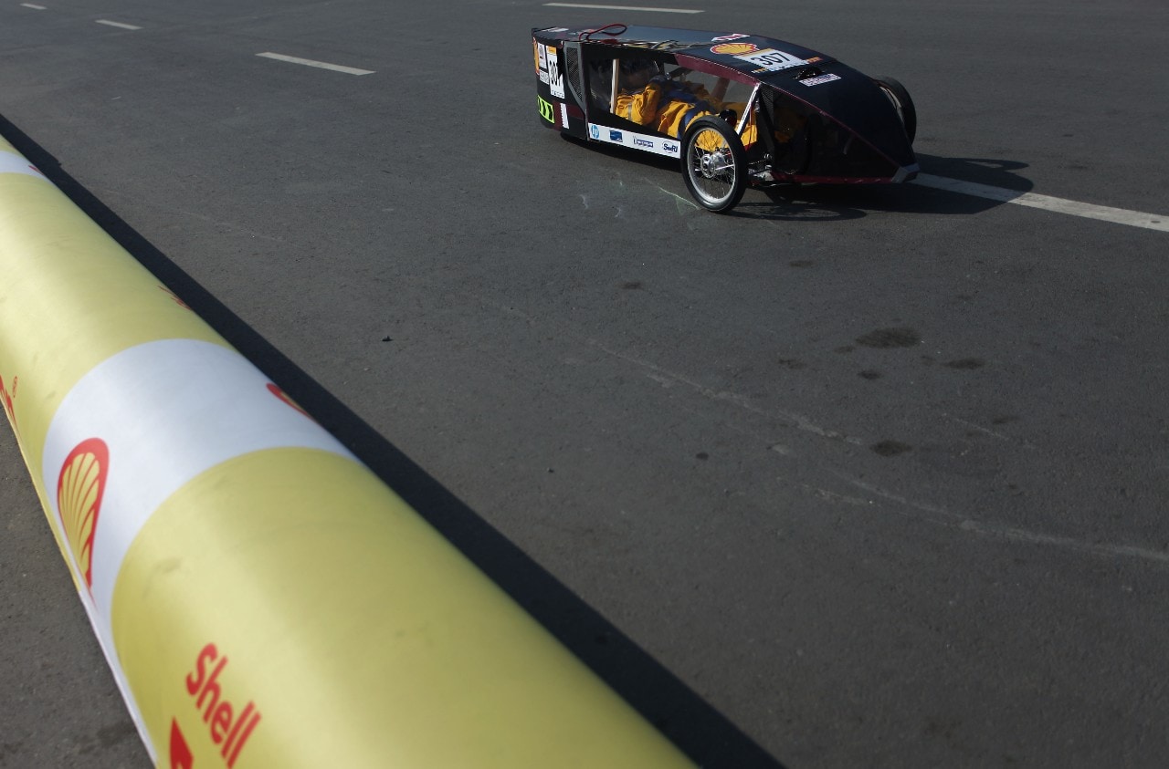 Team GernasS from Qatar University in Gernas 1 Gen 4 prototype racing on track during day four of the Shell Eco-marathon in Manila, Philippines