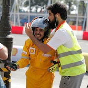 Team GernasS from the Qatar University in Doha celebrates during the final day of the Shell Eco-marathon Asia, in Manila, Philippines
