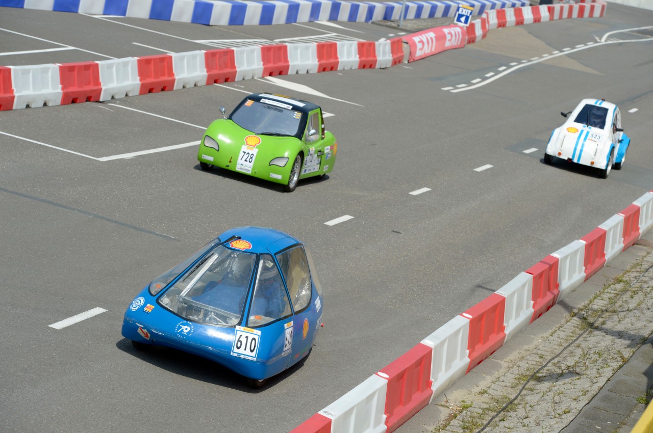 The Wa7sh, GTL UrbanConcept, competing for team Yalla Maroon from Texas A&M University at Qatar (EU), Doha, Qatar (EU) during competition day two of the Shell Eco-marathon Europe 2015 in Rotterdam, Netherlands