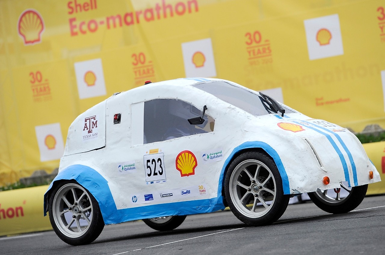 The Wa7sh, GTL UrbanConcept, competing for team Yalla Maroon from Texas A&M University at Qatar (EU), Doha, Qatar (EU) during competition day two of the Shell Eco-marathon Europe 2015 in Rotterdam, Netherlands