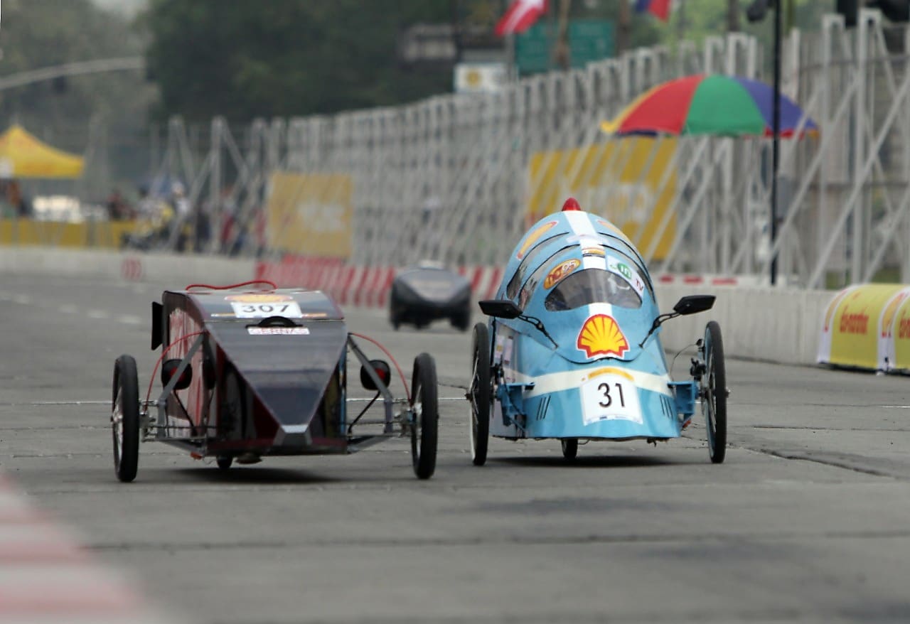 Team GernasS from Qatar University in Gernas 1 Gen 4 prototype racing on track during day four of the Shell Eco-marathon in Manila, Philippines